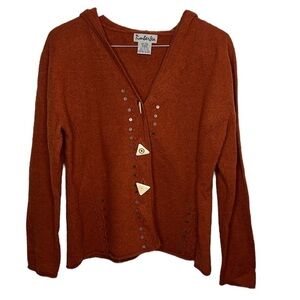 Timberlea Burnt Orange Lagenlook Sequin Button Hod Cardigan Women Size XL